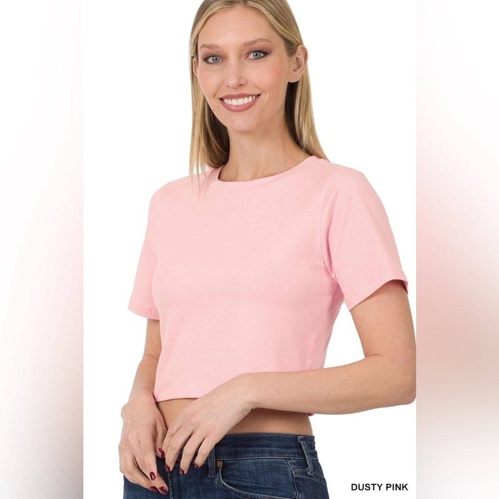 Zenana Dusty Pink Cotton Short Sleeve Round Neck Cropped Top